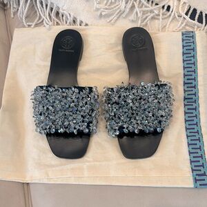 Tory Burch Swarovski Crystal Navy Blue Sandals